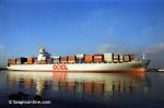 ID 613 OOCL SINGAPORE (1997/67765grt/IMO 9143063. Renamed SINGAPORE in 2011) sails from Southampton, England after her maiden visit to the port.